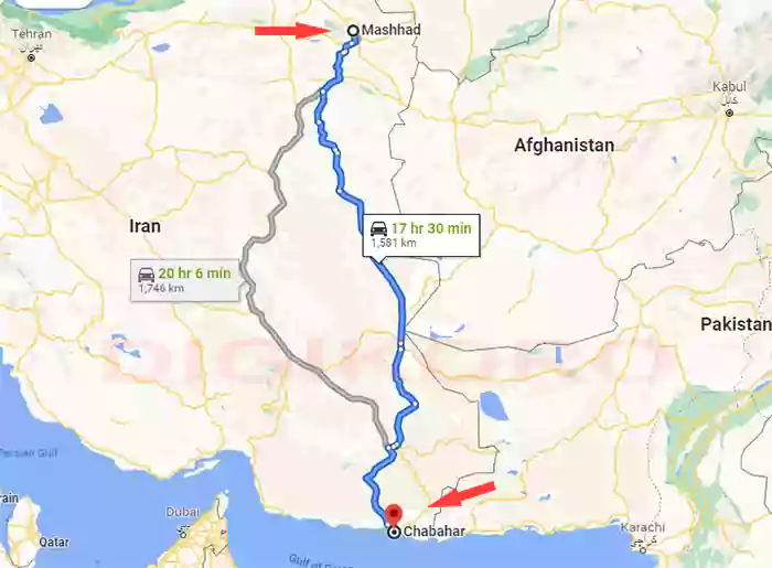 نقشه سفر از مشهد به چابهار