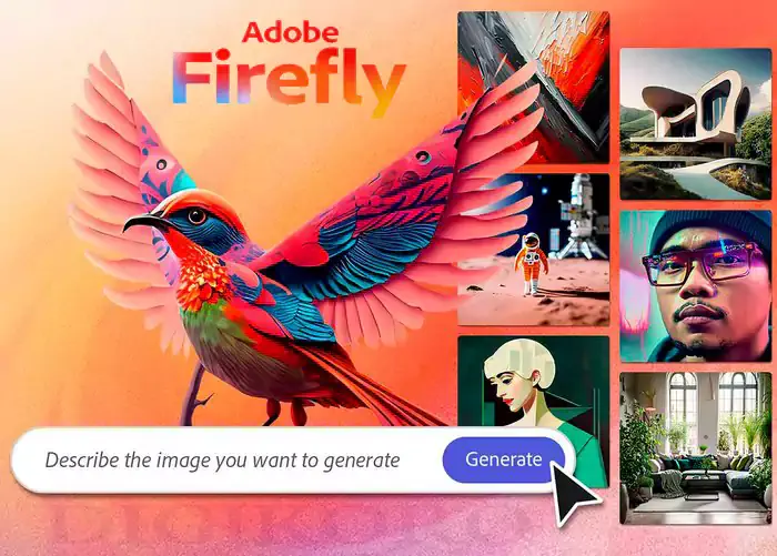افزونه فایر فلای برای فتوشاپ با یک پرنده رنگی در صفحه برای افزایش کیفیت عکس با هوش مصنوعی