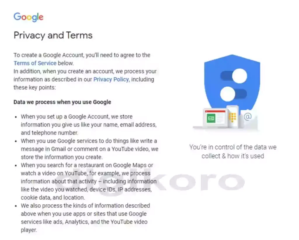صفحه قوانین و مقررات گوگل