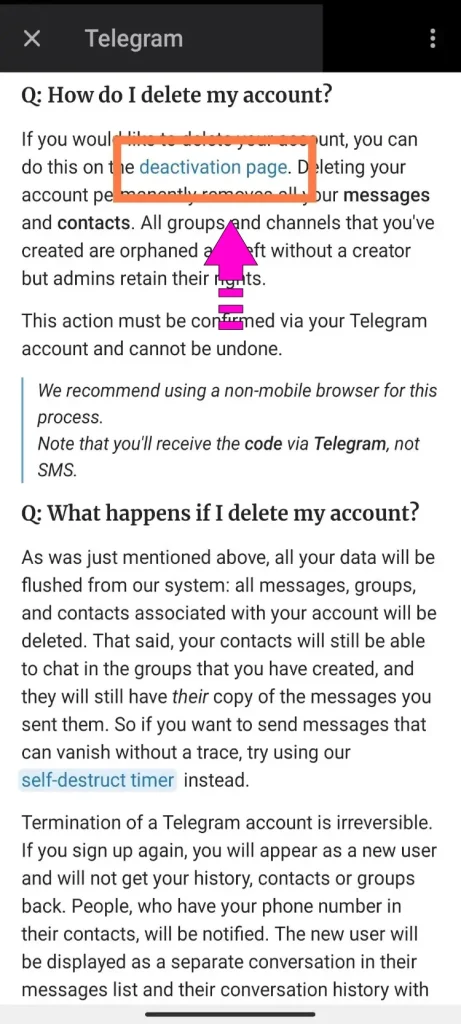 دی اکتیو پیج و اکانت تلگرام