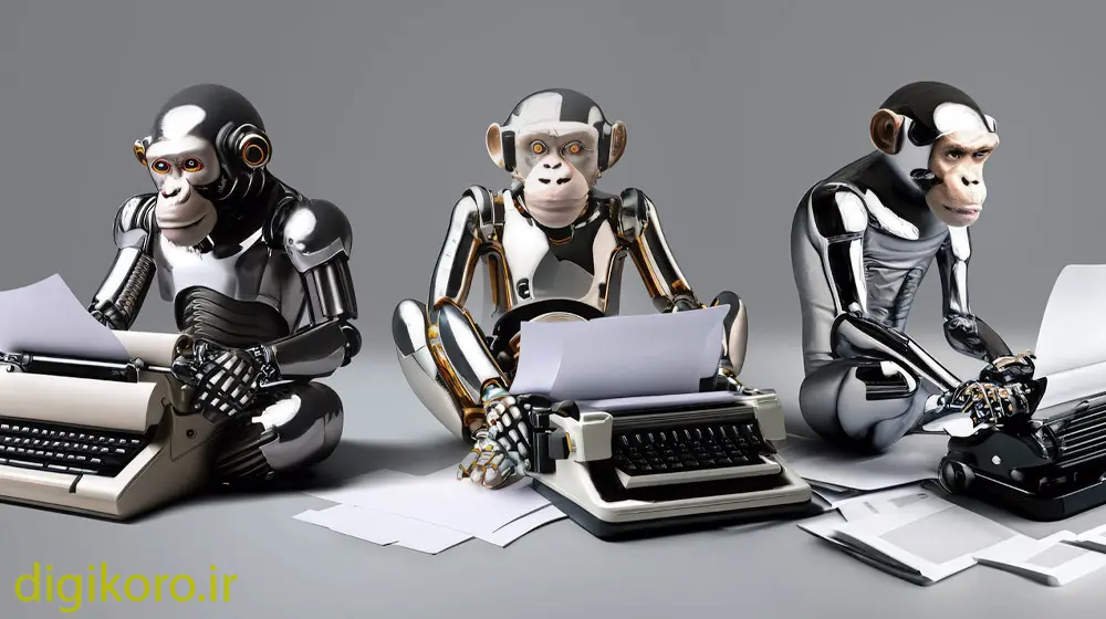 سه میمون در حال کار با لپ تاپ