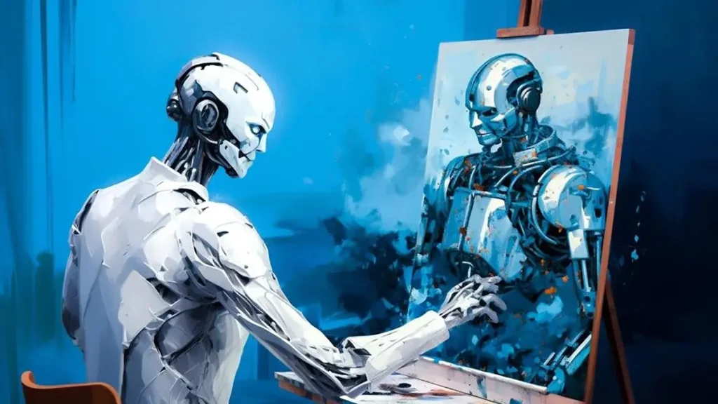 یک ربات در حال نقاشی یک ربات دیگر