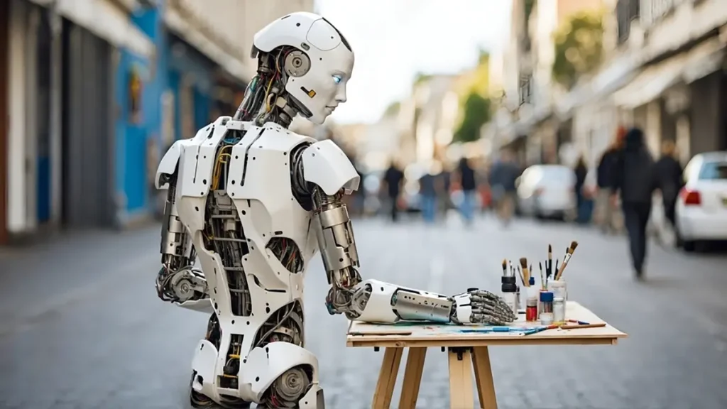 رباتی با ابزار نقاشی در خیابان
